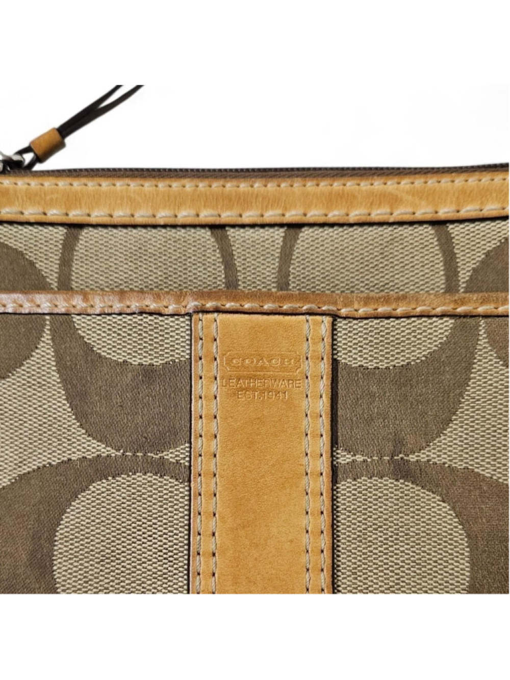 Coach Signature Jacquard Leather Crossbody Tan Brown - Picture 3 of 8